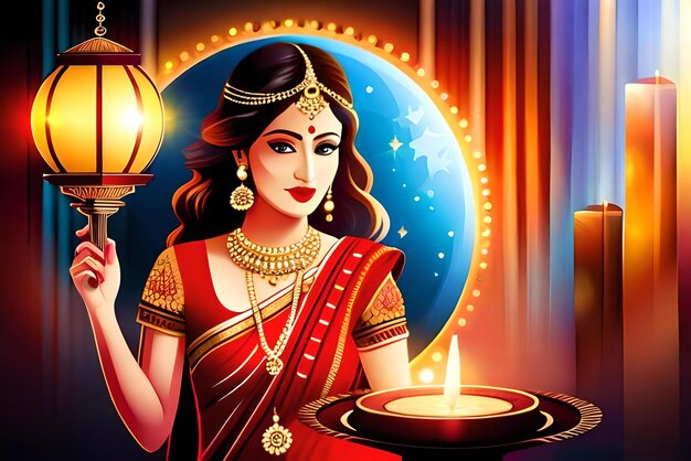 Das hinduistische Fest Karva Chauth in einer digitalen Illustration dargestellt