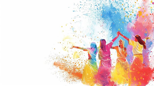 Das Holi-Festival, das Fest der Farben, die Leute feiern