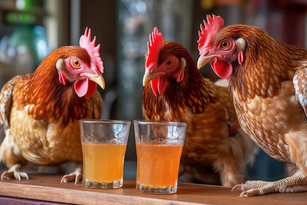 Das Huhn und Gläser Saft