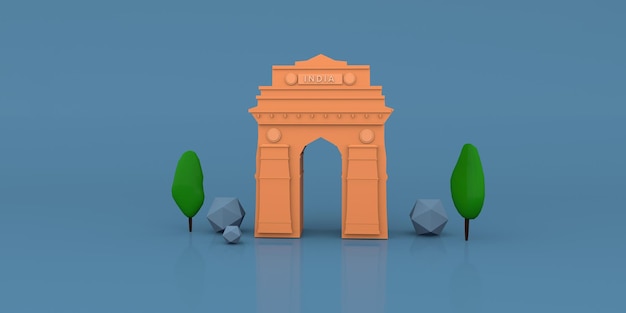 Das India Gate, bekannt als All India War Memorial, befindet sich rittlings auf dem Rajpath Delhi 3D-Renderbild