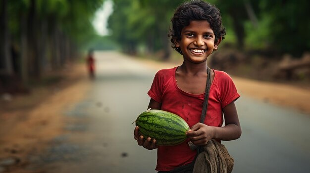 das indische Kind isst Wassermelone