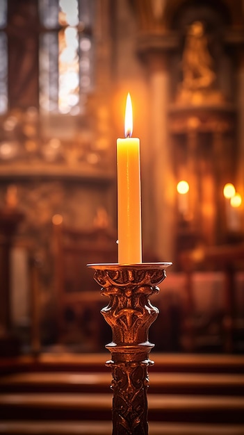 Das Innere einer in Kerzenlicht gebadenen Kirche