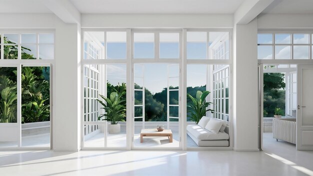 Das Innere eines weißen Raumes mit Fenstern