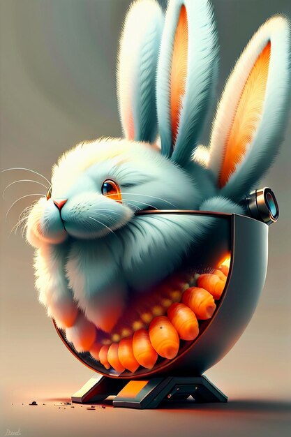 Foto das kaninchen, das in die tasse gelegt wird, liebt karotten, kreatives mini-kaninchen-design, tapetenhintergrund