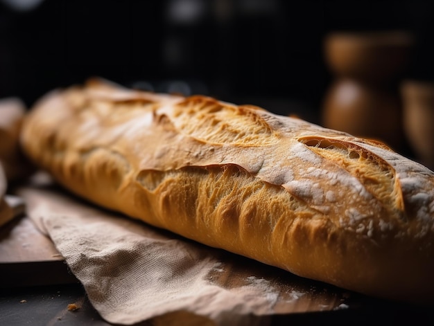 Das knusprige Detail eines frisch gebackenen Baguettes