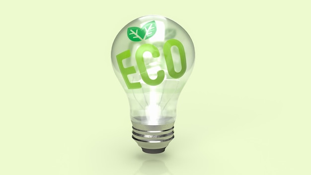 Das Öko-Symbol auf der Glühbirne für Ökologie- oder Umweltkonzept 3D-Rendering