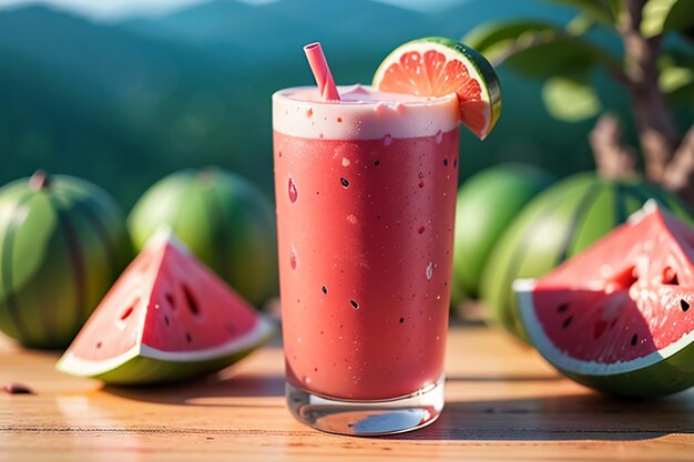 Das köstliche und erfrischende Wassermelonensaftgetränk ist sehr angenehm, um den Durst im Sommer zu löschen