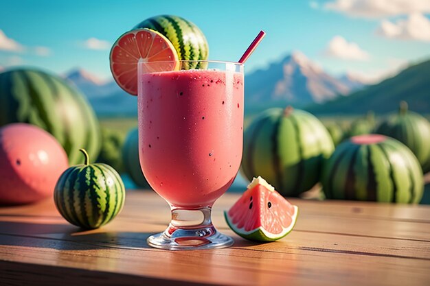 Das köstliche und erfrischende Wassermelonensaftgetränk ist sehr angenehm, um den Durst im Sommer zu löschen