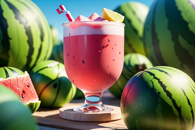 Das köstliche und erfrischende Wassermelonensaftgetränk ist sehr angenehm, um den Durst im Sommer zu löschen