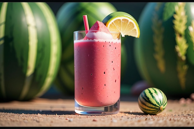 Das köstliche und erfrischende Wassermelonensaftgetränk ist sehr angenehm, um den Durst im Sommer zu löschen