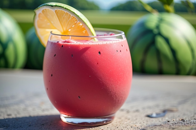 Das köstliche und erfrischende Wassermelonensaftgetränk ist sehr angenehm, um den Durst im Sommer zu löschen