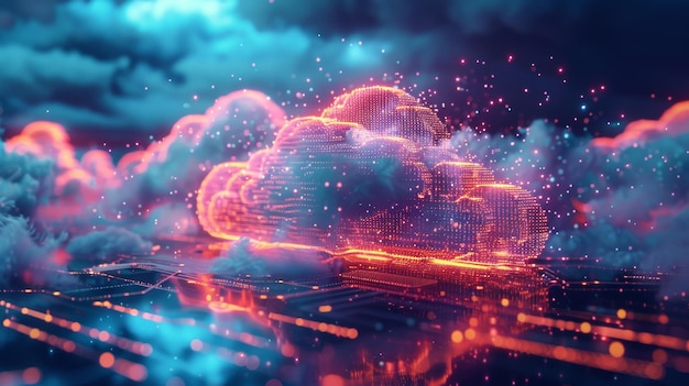 Das Konzept der Cloud-Technologie Cloud-Computing und 3D-Rendering einer Cloud