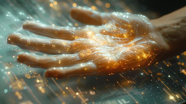 Das Konzept der digitalen Transformation für die nächste Generation von Technologie mit der Hand einer Frau, die das Metaverse berührt