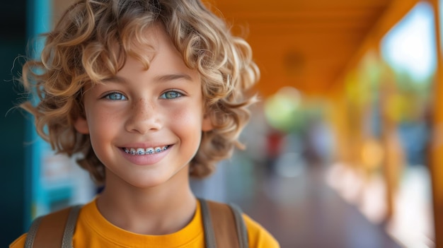 Das Konzept der Erziehung wird in einem Nahaufnahmeporträt eines fröhlichen jungen Jungen lebhaft dargestellt