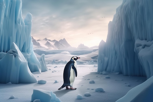 Das Konzept der Obdachlosigkeit der Pinguine aufgrund des Klimawandels