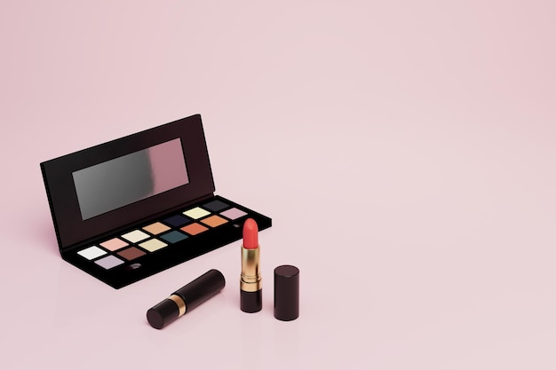 Das Konzept der richtigen Anwendung von Make-up eine Palette von Brasmatic-Lidschatten und Lippenstift