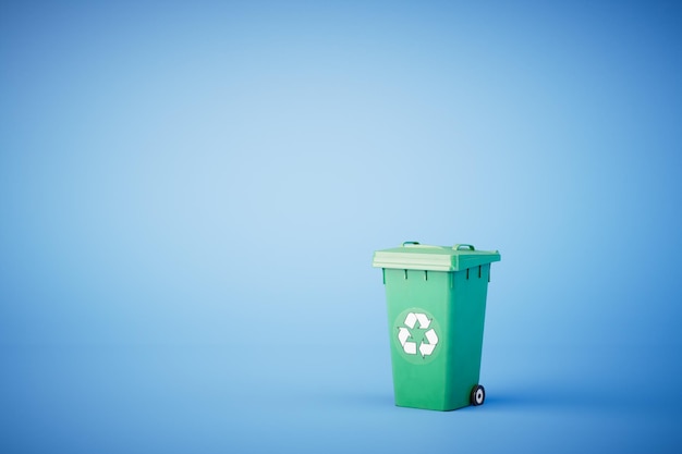 Das Konzept des Abfallrecyclings Ein Mülleimer mit einem Recycling-Symbol 3D-Rendering