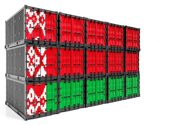 Das Konzept des Export-Import-Containers von Belarus und der nationalen Lieferung von Waren 3D-Illustrationscontainer mit der Nationalflagge von Belarus