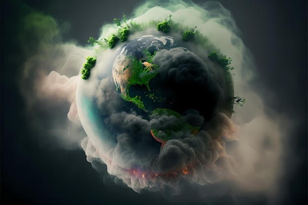 Das Konzept des Save the Planet Earth Day, es gibt keinen Planeten BA, schmutziges Kohlenmonoxid, schädelförmige Planetenerde, KI-Generation