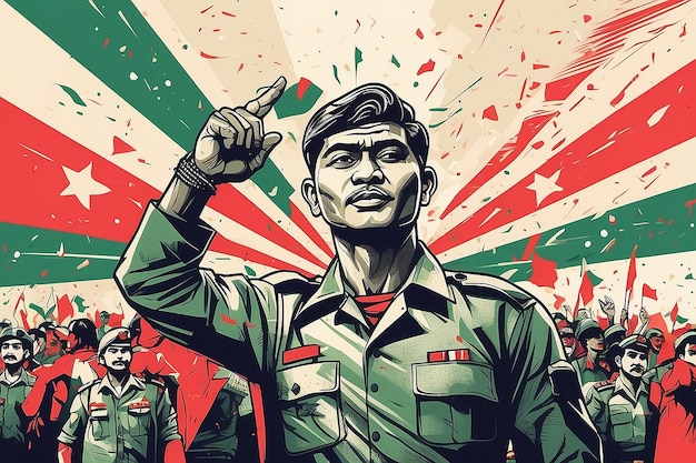 Das Konzept des Siegestages von Bangladesch mit einem halbtönigen Banner