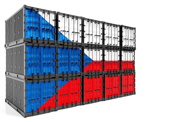 Das Konzept des tschechischen Export-Import-Containertransports und der nationalen Lieferung von Waren 3D-Illustrationscontainer mit der Nationalflagge der tschechischen Ansichtsfront