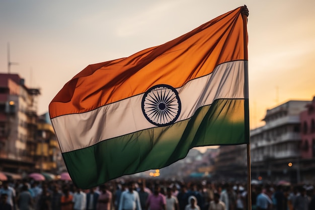 Das Konzept für die Feier des glücklichen Republiktags mit einer Abbildung von Kampfflugzeugen und den wellenförmigen Farben der indischen Flagge auf weißem Hintergrund