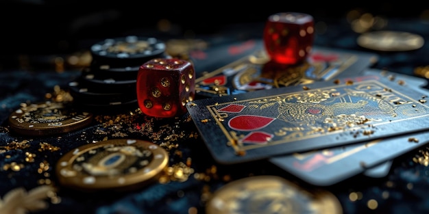 Foto das konzept von glücksspielen online-casino-spiele roulette-karten wetten chips würfel eine welt des zufalls und aufregung endlose spielmöglichkeiten und die verlockung virtueller vermögen