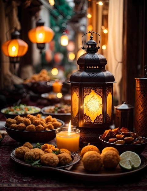 Das Konzept von Ramadan und Eid al-Fitr Daten Tapeten mit traditioneller arabischer Laternenlampe