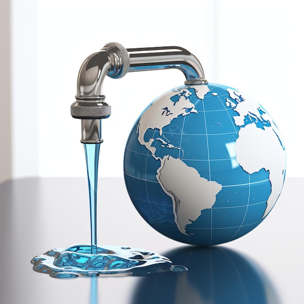 Das kostbare Ressourcen sparende Wasserkonzept der Erde mit Globus und Wasserhahn