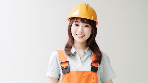 Das Lächeln einer schönen japanischen Bauarbeiterin