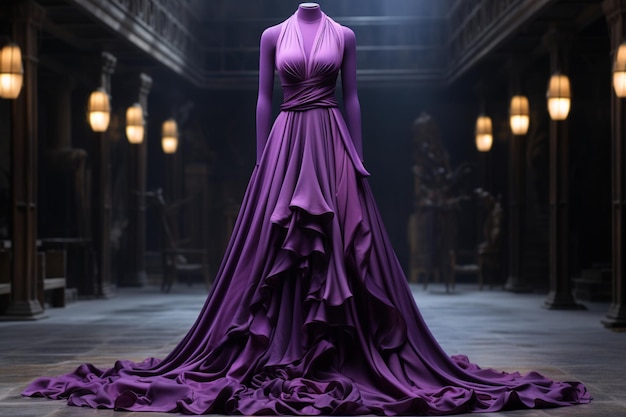 Das lange, dunkelviolette Kleid strahlt einen satten und königlichen Farbton für einen luxuriösen Stil aus