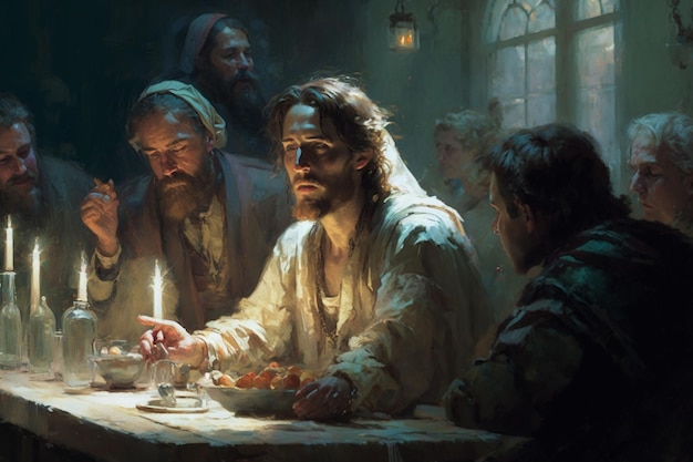 Das letzte Abendmahl Das religiöse Konzept der Versammlung Jesu Christi mit den 12 Aposteln Bibel Glaube Zeichnen mit Farben Malen