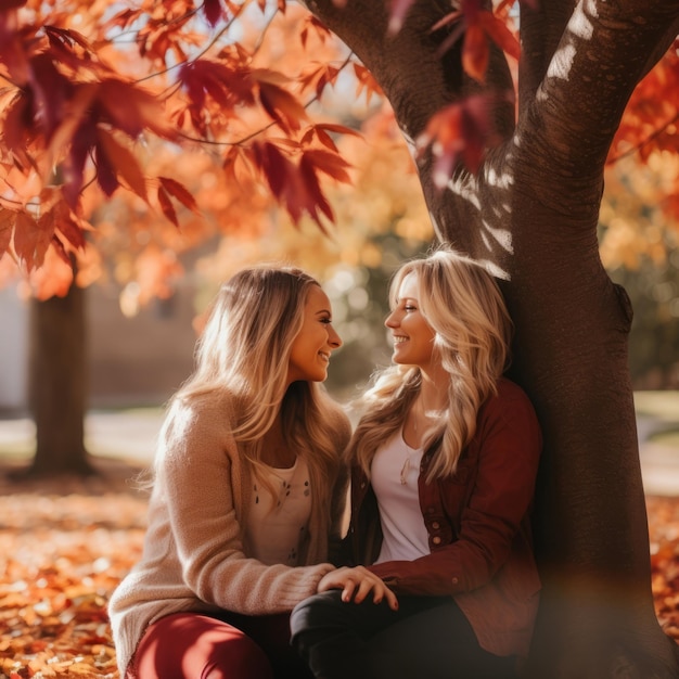 Das liebende homosexuelle Frauenpaar genießt einen romantischen Herbsttag