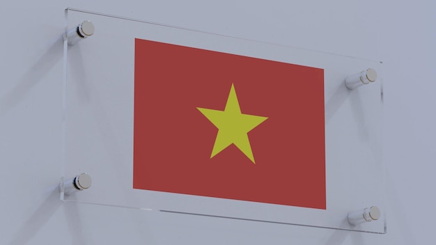 Foto das logo der vietnamesischen flagge auf einer holzwandplatte eingraviert