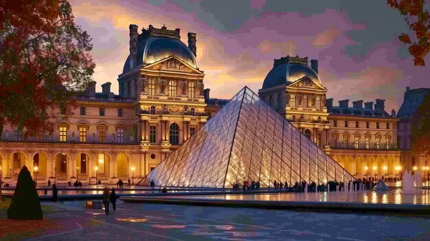 Das Louvre-Museum in Paris, Frankreich, in der Dämmerung