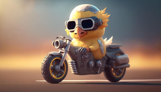 Das lustige, coole Huhn in einem aufgemotzten Spielzeugmotorrad auf Touren bringen