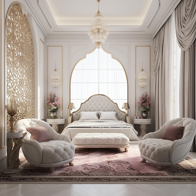 Das luxuriöse arabische Master-Schlafzimmer.