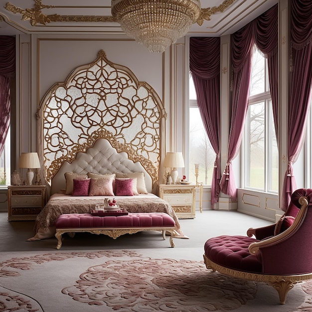 Das luxuriöse arabische Master-Schlafzimmer.