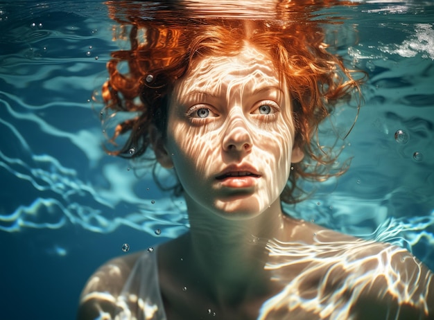 Das Mädchen in einem schönen Kleid unter Wasser Hochwertiges Foto