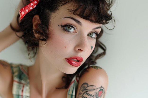 Foto das mädchen trägt ein pin-up-girl-outfit mit tätowierungen