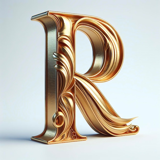 Das majestätische 3D-Alphabet R, in goldenem Ornament gegossen, Kunst, der goldene Buchstabe R, Logo-Design