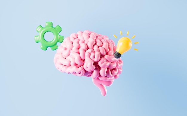 Das menschliche Gehirn und Brainstorming Zusammenarbeit Inspiration und innovative Konzepte 3D-Rendering
