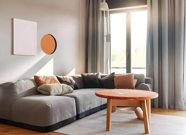 Das minimalistisch-moderne Wohnzimmer verfügt oft über große Fenster, durch die tagsüber viel natürliches Licht in den Raum fällt und dem Raum ein warmes und einladendes Licht verleiht