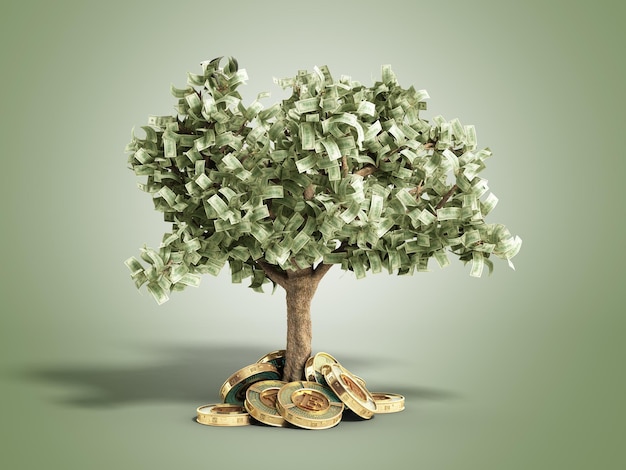 Das moderne Konzept des Gewinns aus der Investition in Bitcoin 3D-Rendering auf Grün