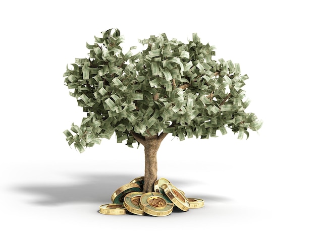 Das moderne Konzept des Gewinns aus der Investition in Bitcoin 3D-Rendering auf Weiß ohne Schatten