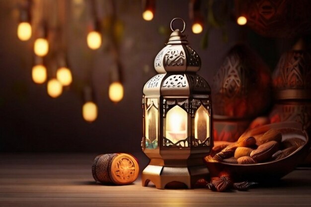Das muslimische Fest des heiligen Monats Ramadan Kareem mit einem leuchtenden Laternenfanus
