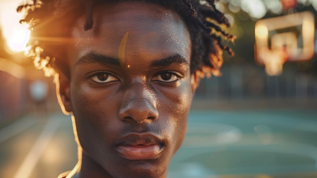 Foto das nahaufnahmebild des afroamerikanischen basketballspielers mann im gericht aig