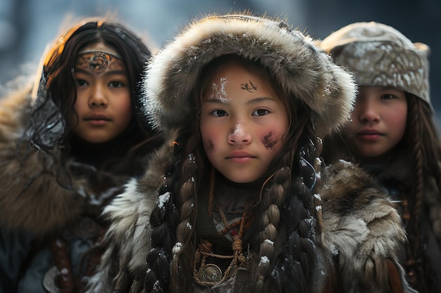 Foto das nenets-volk nomaden, rentierhirten aus der arktischen tundra sibiriens, erzeugt mit ki