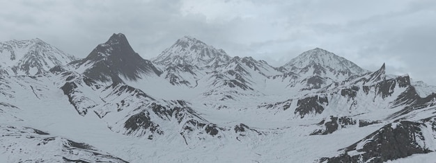 Das Panorama schneebedeckte Berge 3D-Illustration rendern