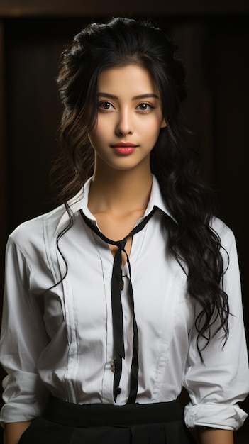 Das Porträt eines asiatischen Modelmodells, das auf der Straße für Schwestern und Zwillinge posiert